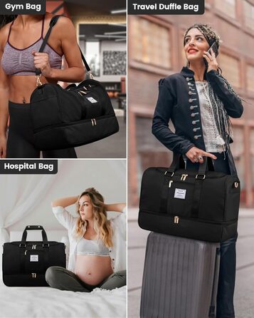 Жіноча спортивна сумка LOVEVOOK, дорожня сумка для вихідних з косметички, відділенням для взуття та вологим відділенням, водонепроникна спортивна сумка, сумка для занять спортом, подорожей, літака, чорна M A-black