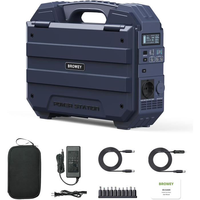 Портативна електростанція BROWEY із сонячною панеллю, власна сонячна зарядна панель 12-40 Вт, сонячний генератор 1600 Вт, 1024 Втгод з акумулятором LiFePO4, портативне аварійне джерело живлення для кемпінгу, активного відпочинку, кемперів та аварійних сит