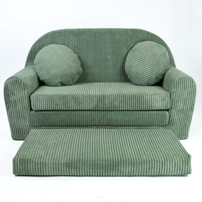 Дитячий диван, Складаний, М&39який - Ігровий диван з розсувною функцією 96x57x48 см - Дитячий диван з функцією сну - М&39який розкладний диван, сертифікований Oeko-TEX, вкл. 2 подушки, Світло-зелений