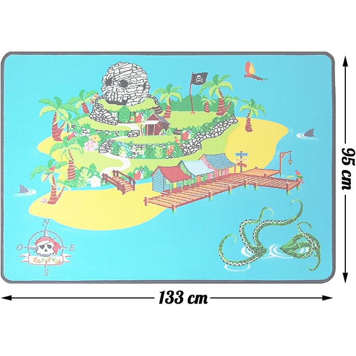 Піратський дитячий килимок - 95 х 133 см Піратський ігровий килимок Піратський килимок для дитячої кімнати Pirate Universe нековзний, з подолом стандарти CE 95x133cm Різнокольоровий