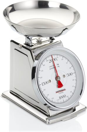 Ваги, 2 кг з функцією тари, кухонні ваги, аналогові, з чашею для зважування, поліровані, нержавіюча сталь сріблястого кольору, 301