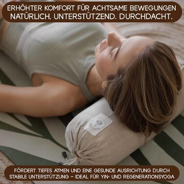 Льняний валик для йоги Spirit Love Круглий валик для йоги з органічною гречаною лушпинням Валик для шиї з чохлом, який можна прати Ідеально підходить як подушка для шиї 100 натуральний лляний круглий валик, безпечний для шкіри - 40x14 см