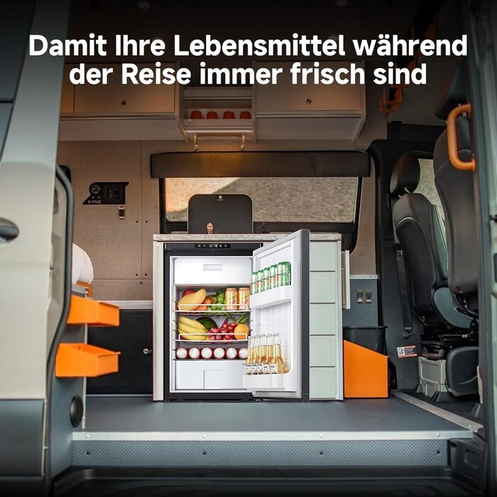 Компресорний холодильник AAOBOSI 83L, холодильник для кемпера з керуванням за допомогою застосунку, 12/24 В постійного струму, автомобільний холодильник зі світлодіодним підсвічуванням, охолоджує до -20 для автомобіля, вантажівки, човна, автофургона, кемп