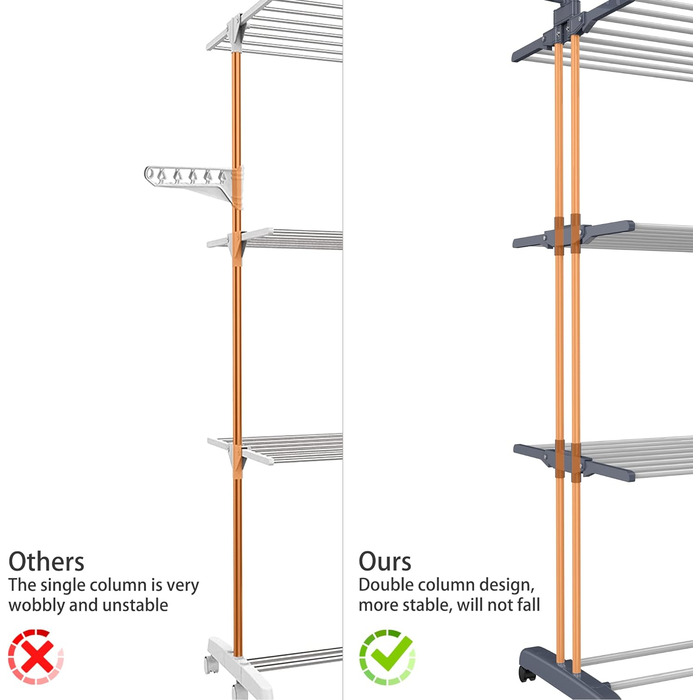 Сушарка для білизни HOMIDEC Сушарка для білизни на коліщатках, компактна - з 6 відкидними крилами і 2 обертовими бічними крилами,
