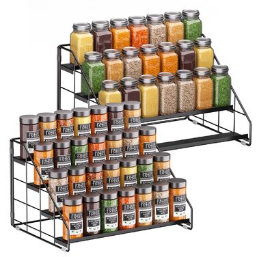 Рівнева підставка для спецій, не потребує свердління, регульована підставка для спецій, сходи для спецій, шафа для спецій, зберігання спецій для кухні, стільниці, комори (чорна, 2 шт.) XXL, 4-