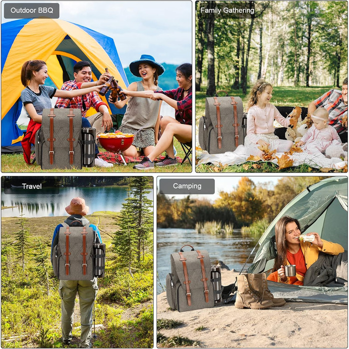 Рюкзак для пікніка на 4 особи з великою ізольованою сумкою-холодильником, набором кошика для пікніка з сумкою для вина, водонепроникною ковдрою для пікніка та набором столових приборів. Ідеально підходить для пляжу, весільний подарунок для пар, щітка