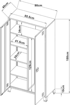 Дверна шафа з вішалкою для одягу, металева шафа для спальні, біла, з 3 полицями, 180 x 90 x 40 см, білий, 180 x 90 x 40 см - 0 шухляд, 2-