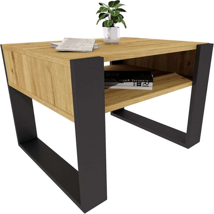 Журнальний столик 6553,6 см Стіл для вітальні з інженерної деревини, Міцний та сучасний журнальний столик з додатковим місцем для зберігання Журнальний столик, Артісан Дуб/Чорний, прямокутний 6553,6 см Артісан Дуб/Чорний