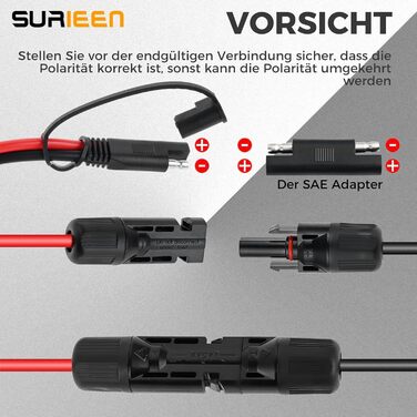 Сонячний розєм Surieen до кабелю SAE, адаптер 10AWG від сонячної енергії до SAE. Комплекти зєднувальних кабелів для панелі сонячних батарей для портативної електростанції сонячного генератора RV з 1 адаптером для зворотної полярності SAE (60 см)