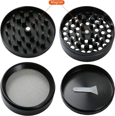 Подрібнювач пилку LIHAO для Spice Herbs Spices Herb Набір з 4 предметів зі скребком для пилку (чорний) (подрібнювач з коробкою)