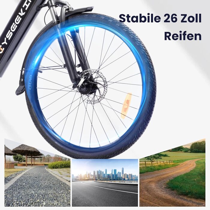 Чоловічий електровелосипед S10 26 дюймів, електричний велосипед для дорослих з двигуном 250 Вт, акумулятором 48 В 499,2 Втгод, 4,4-дюймовим РК-дисплеєм, електровелосипед з амортизаційною вилкою, до 100 км, 25 км/год, Pedelec для жінок, міські поїздки, чор