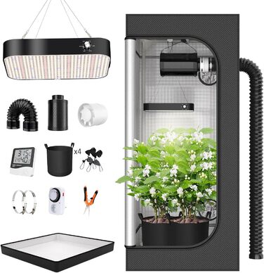 Повний набір наметів для вирощування TOPRON Набір для вирощування зі світлодіодною лампою для вирощування повного спектру потужністю 200 Вт з можливістю затемнення, набір наметів для вирощування 80x80x180 см Повний набір наметів для вирощування на гідропо