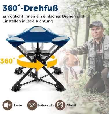 Складаний стілець COSTWAY, обертовий на 360 кемпінговий стілець, складний стілець з ніжками, що запобігають прогинанню, та сумкою для перенесення, портативний кемпінговий стілець, вантажопідйомність до 150 кг, рибальський стілець для кемпінгу, полювання, 