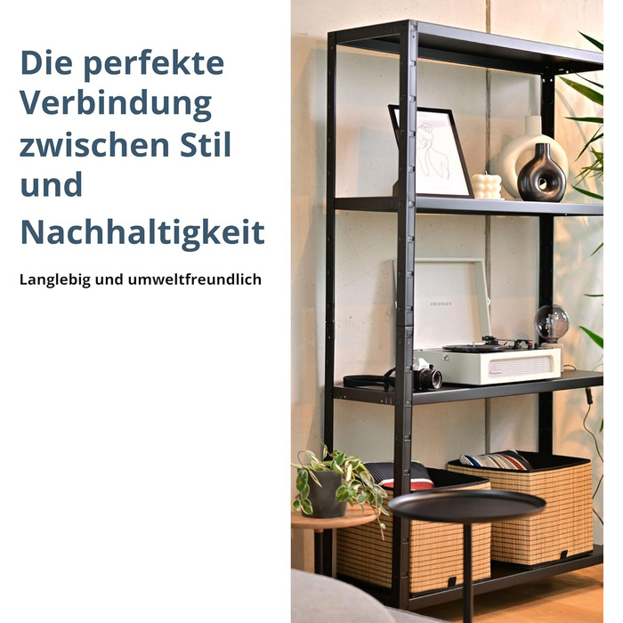 Система полиць SCHULTE з 4 полицями PowerMAX, вантажопідйомність 65 кг, 180x60x40 см (ВxШxГ), чорне текстуроване покриття, полиця для зберігання, полиця для майстерні, полиця для підвалу, полиця для гаража, металева полиця