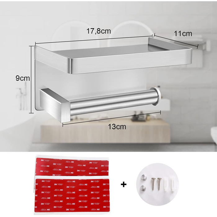 Тримач для туалетного рулону без свердління з полицею, тримач для туалетного рулону Ausbond з нержавіючої сталі SUS304 настінний т