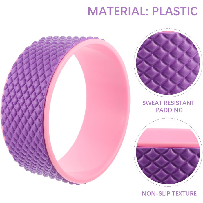 Колесо для йоги Mikinona з пластику для фітнесу та пілатесу, валик для спини з масажними виступами, нековзне колесо для прогинів назад для тренувань з йоги та розкриття хребта, підходить для початківців, рожевий