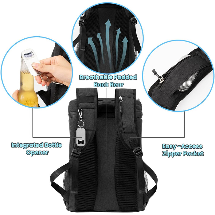 Великий рюкзак-холодильник PENGDA - 30-літровий ізольований рюкзак-холодильник, водонепроникна надлегка сумка для пікніка для чоловіків та жінок, сумка-холодильник для кемпінгу, барбекю, походів, пікніків, чорний