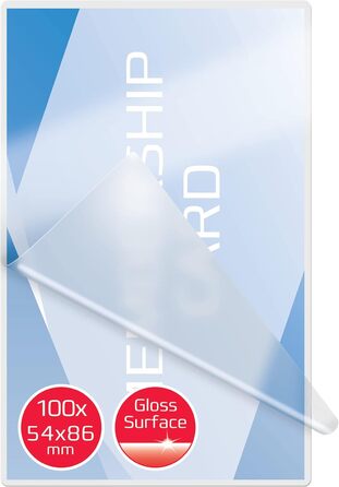 Ламінувальні пакети GBC, малий формат 54 x 86 мм, 250 мкм, ідеально підходять для посвідчень особи та іменних бейджів, міцні ламінувальні пакети в упаковці по 100 шт. , глянцеві, прозорі, 3740430 54 x 86 мм 250 мкм