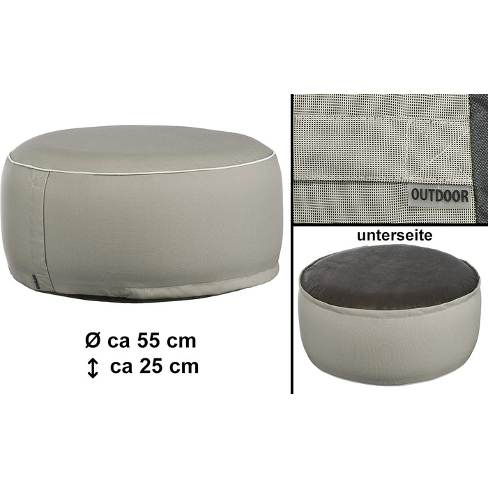 Надувний пуф Brandsseller для вулиці Ø 55 x 25 см Водовідштовхувальне крісло-мішок для саду, патіо, вітальні та пляжу Водостійкий та легкий у догляді, сіро-коричневий