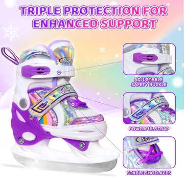Дитячі ковзани Nattork для дівчаток, регульовані у 4 напрямках, ковзани-метелики з флісовою підкладкою для вулиці та ковзанки, райдужно-фіолетові XS (EU 22-26)