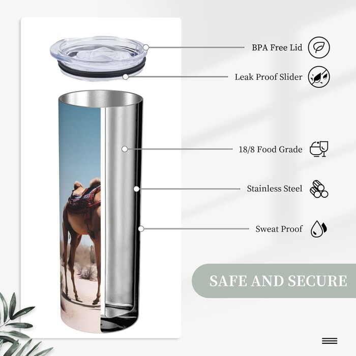 Кухоль з прямою трубочкою, 590 мл, пустельний мотив, милий верблюд, принт, дорожній кухоль, підходить для кемпінгу, офісу та дому