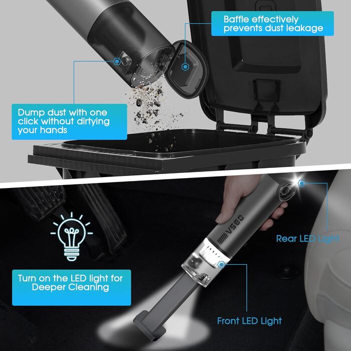 Автомобільний пилосос VSGO, електричний очищувач повітря з потужністю всмоктування 17000 Па, портативний міні-пилосос 5-в-1, час р