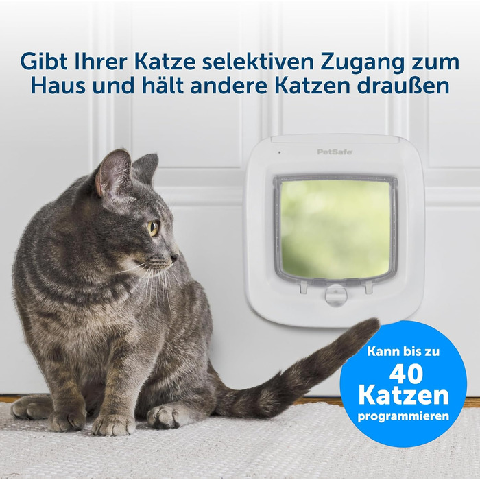 Дверцята для котів PetSafe з мікрочіпом, вибірковий доступ для вашої кішки, не пропускають сторонніх осіб, для котів вагою до 7 кг, білі, (1 упаковка)