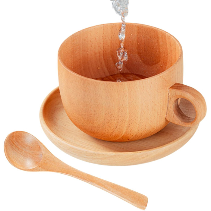 Дерев&39яні чайні чашки - 290 мл - Ручна робота дерев&39яна чашка з ложкою - Набір чайних чашок для гольфу, зими, подвір&39я, вулиці, саду, парку, будинку, пікніка, кемпінгу, вечірки, віскі