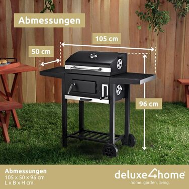 Візок для барбекю XXL мангал для вугілля з кришкою I Висувний мангал з бічною полицею I вкл. рукавичку для барбекю I Висувна підст