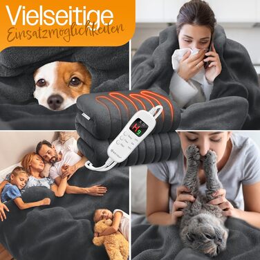 Плед з підігрівом KESSER Plush 180x130 см сірого кольору, сертифікований TV SD GS Електричний ковдр з підігрівом, таймером та автоматичним вимкненням Затишний плед 7 температурних режимів Можна прати до 40C Цифровий дисплей 180 x 130 см антрацитового коль