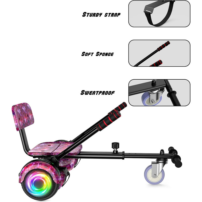 Гіроскутер SISIGAD HY-A02C для дітей – 6,5-дюймовий самобалансуючий з Bluetooth та світлодіодним підсвічуванням, потужний подвійний двигун, подарунок для дітей, зоряно-блакитний / фіолетовий