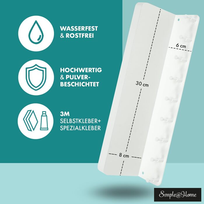 Велика ключниця преміум-класу з полицею без свердління з нержавіючої сталі Ключниця самоклеюча з клейкою стрічкою 3М Ключниця біла