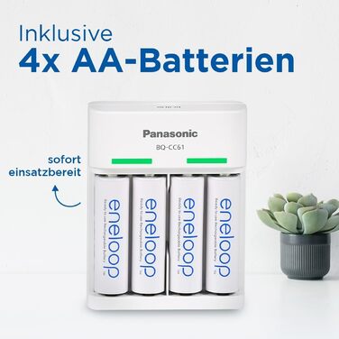 Зарядний пристрій eneloop Basic USB, для 2-4 нікель-металгідридних акумуляторів типу AA/AAA, час заряджання 10 годин, 6 функцій безпеки, включаючи 4 акумулятори eneloop типу AA (2000 мАг), зарядний пристрій USB з 4 акумуляторами eneloop типу AA