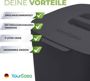 Контейнер для органічних відходів кухонний - 7 л - Компостний контейнер для щоденних органічних відходів - можна мити в посудомийн