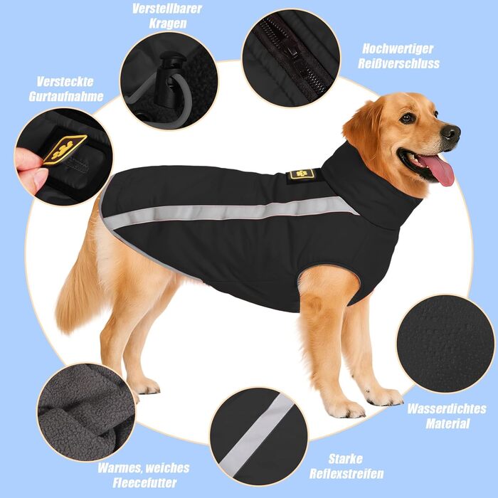 Куртка для собак Водонепроникна зимова куртка для собак Світловідбиваюча зимова куртка з флісовою підкладкою Вітрозахисна зимова куртка Светр для собак Одяг для собак для холодної погоди Зимова тепла зимова куртка для собак Чорний XL