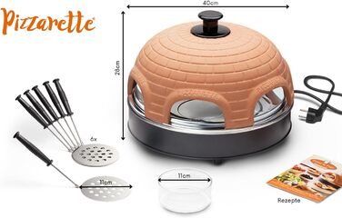Піч для піци Emerio, PIZZARETTE оригінал, 1 теракотова глиняна витяжка ручної роботи, запатентована конструкція, для міні-піци, справжня сімейна розвага на 6 осіб, теракотовий помаранчевий / чорний, PO-115984
