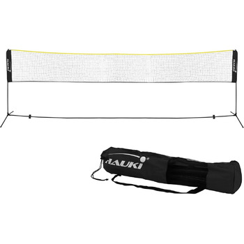 Сітка для бадмінтону Hauki, тенісна сітка 400 см/500 см, чорна/синя, висота 156 см, комплект сітки для воланів, 3 волани, сумка для перенесення, міцна залізна рама, портативна волейбольна сітка, тренувальна сітка для приміщень та вулиці, чорна, 500 см