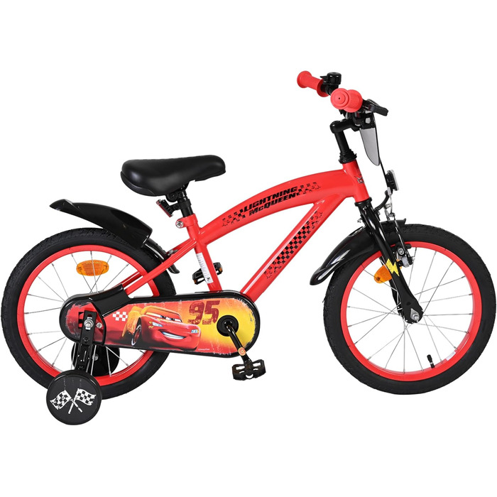 Дитячий велосипед Volare Disney Cars 16 дюймів 46 років Ручні та американські гальма Допоміжні колеса Захист ланцюга Регульоване сідло Подарунок для дівчаток та хлопчиків