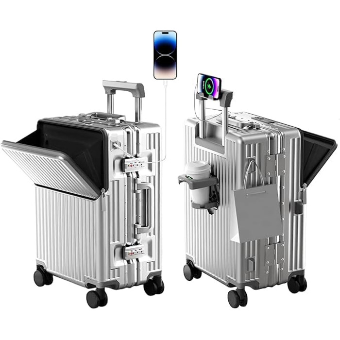 Ручна валіза на весну/літо, схвалена авіакомпаніями, із замком TSA, колесами на 360, твердим корпусом з полікарбонату та стійкою до тиску алюмінієвою рамою, підходить для валіз розміром 20&quot, 24&quot та 26&quot. (20&quot, сріблястий) сріблястий 20&quot