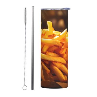 Кухоль з прямою трубочкою, 590 мл, дизайн картопля фрі, дорожній кухоль з принтом, підходить для кемпінгу, офісу та дому