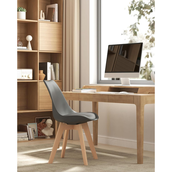 Обідні стільці WOLTU, Комплект з 4 шт. , Скандинавські кухонні стільці, Ретро-дизайн, Сидіння зі штучної шкіри, Ніжки з масиву дерева, Вантажопідйомність до 150 кг, Сірий, Комплект з 4 шт.