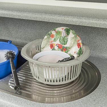 Доступна та якісна 1 х миска для миття посуду з вкладишем для універсального використання 15-літрова кемпінгова миска, кругла Ø35 см, пластикова з ручкою для дому та автофургонів