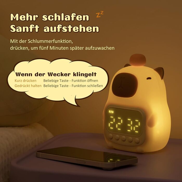 Будильник Yiliaw Capybara Alarm Clock з нічником, 15 см, коричневий