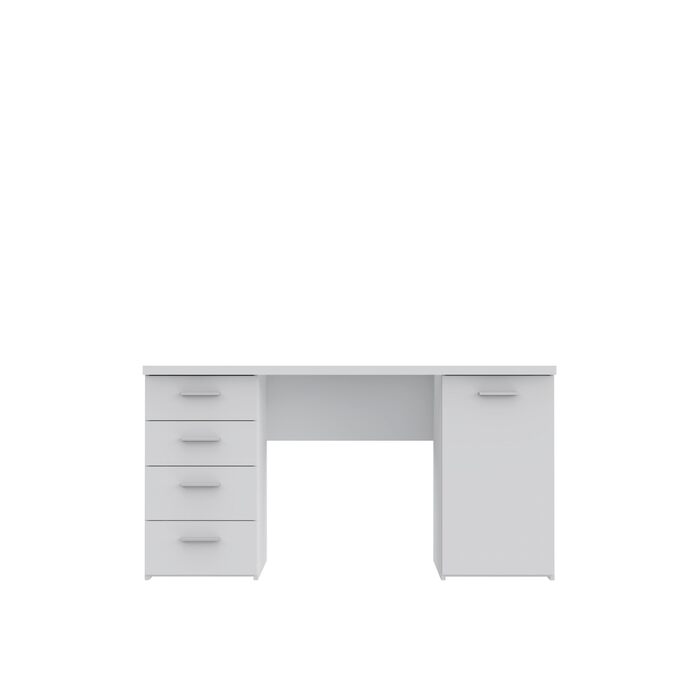 Письмовий стіл FORTE Net106 з 4 шухлядами та 1 дверцятами, інженерна деревина, матово-білий, 145 x 60 x 76,3 см. Матово-білий, 4 шухляди, 1 дверцята.