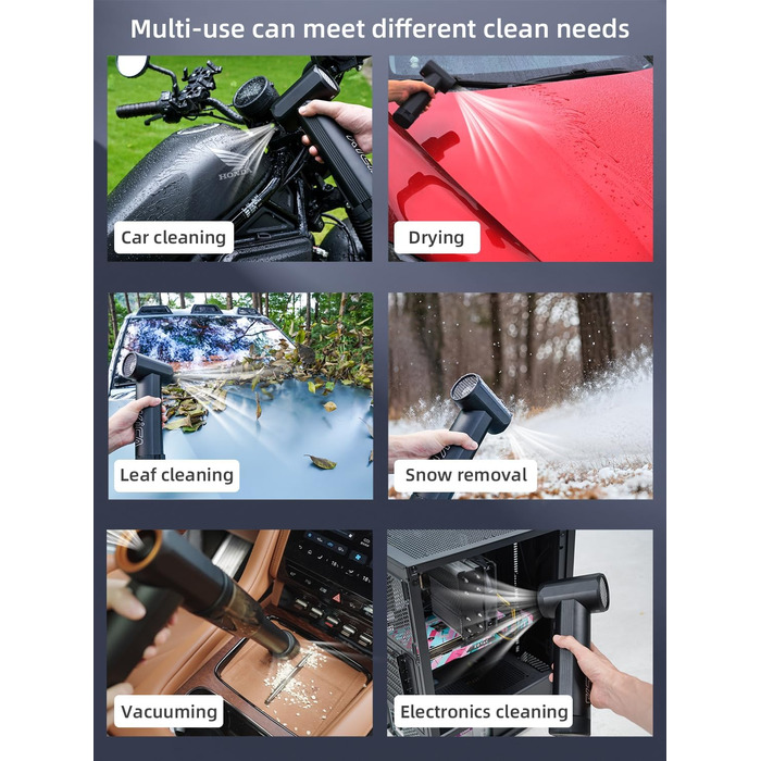 Електричний струменевий сухий повітродув, повітродув для металевого листя, повітродувка зі стисненим повітрям і повітродувка, автомобільна сушарка з потоком повітря 331 км/год для листя, снігу, крапель води та пилу в автомобілі