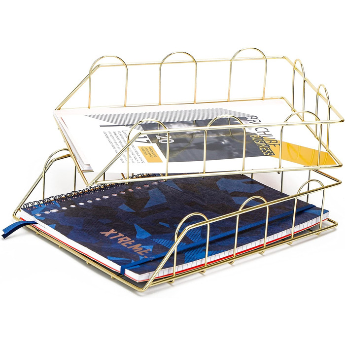 Лотки для листів/сортувальники паперу EXERZ, 2 шт., штабелювані лотки, органайзер для столу (золотий) 34 x 24 x 7 см золотий