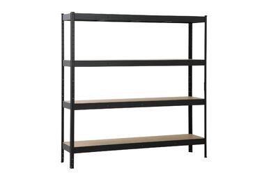 Стелаж SCHULTE Shelf World для важких умов експлуатації з 4 полицями з МДФ, 200x200x60 см (ВxШxГ), вантажопідйомність 200 кг на полицю, чорний