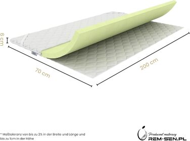 Наматрацник REM-Sen з піни з ефектом пам&39яті 70x200 см, висота 6 см, рівень жорсткості 2 (H2), розкішний матрац з дуже м&39якої піни з ефектом пам&39яті, тришаровий мембранний чохол для дивана, ліжка, сертифікований Oeko-Tex H2 70x200 см