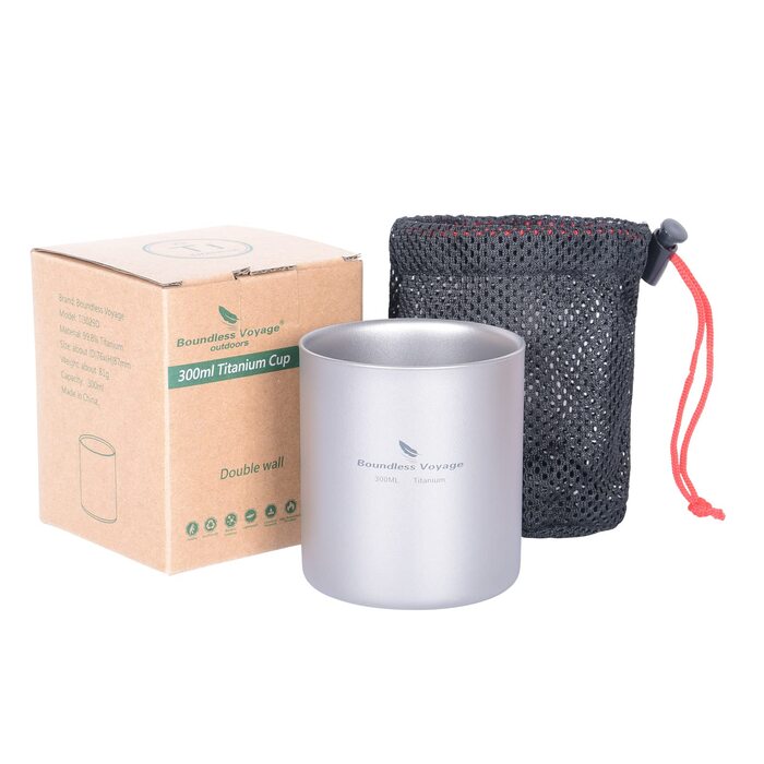 Титанова кружка для кемпінгу на відкритому повітрі 300 мл Дорожня кружка з подвійними стінками, ізольована чашка, складна кавова посуд, легкий міцний посуд для щоденного використання, походів Ti3029D 300 мл чашка-ti3029d