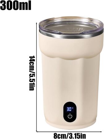 Кавова чашка Generico з автоматичним помішуванням, 300 мл, нержавіюча сталь, багаторазова, з кришкою, для напоїв, таких як молоко, для дому, офісу, подорожей та кемпінгу на природі